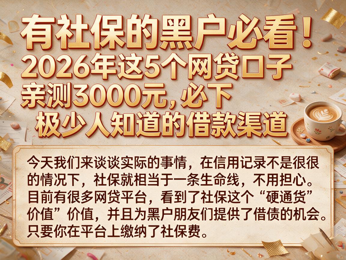 有社保的黑户必看！2026年这5个网贷口子亲测3000元必下，极少人知道的借款渠道