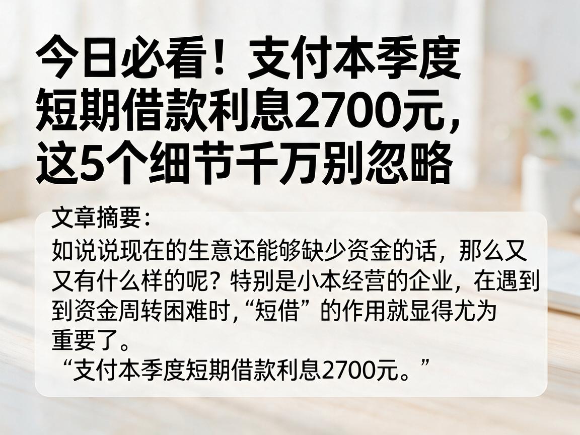 今日必看！支付本季度短期借款利息2700元，这5个细节千万别忽略