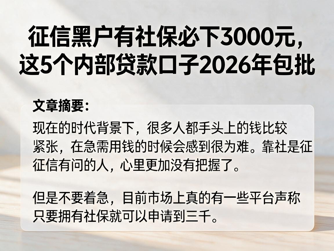 征信黑户有社保必下3000元,这5个内部贷款口子2026年包批