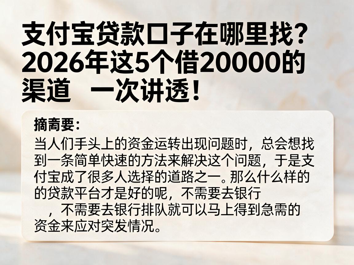 支付宝贷款口子在哪里找？2026年这5个借20000的渠道一次讲透！
