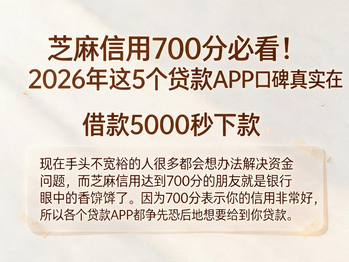 芝麻信用700分必看！2026年这5个贷款APP口碑真实在，借款5000秒下款