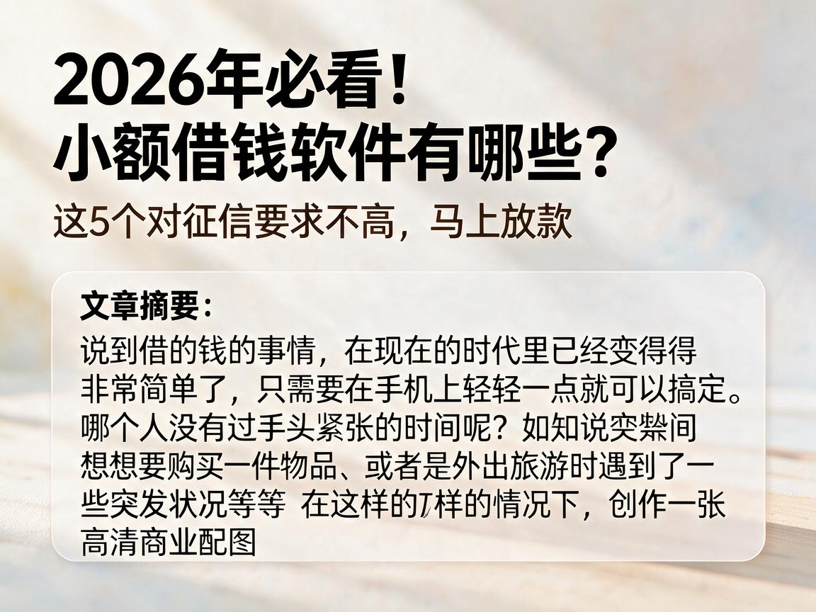 2026年必看！小额借钱软件有哪些？这5个对征信要求不高、马上放款