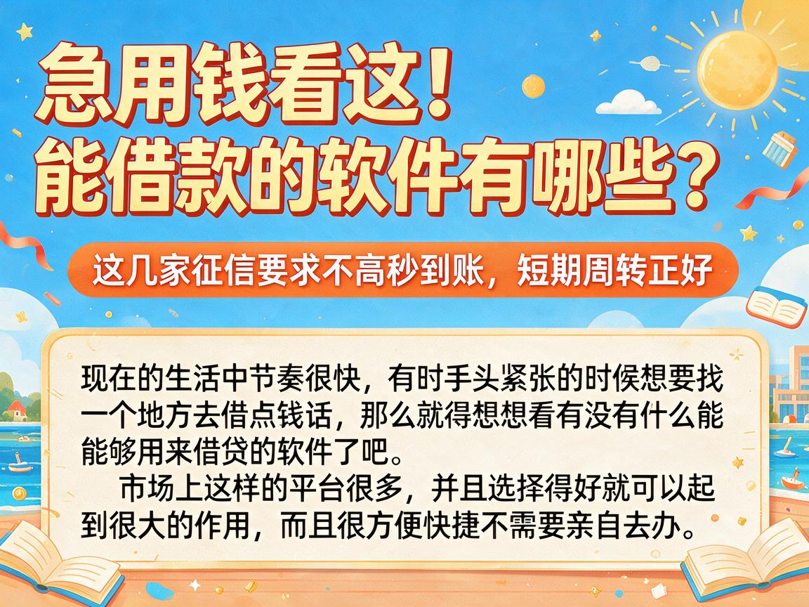 急用钱看这!能借款的软件有哪些?这几家征信要求不高秒到账,短期周转正好