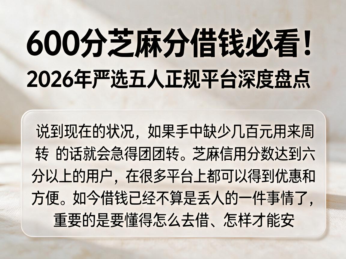600分芝麻分借钱必看!2026年严选五大正规平台深度盘点