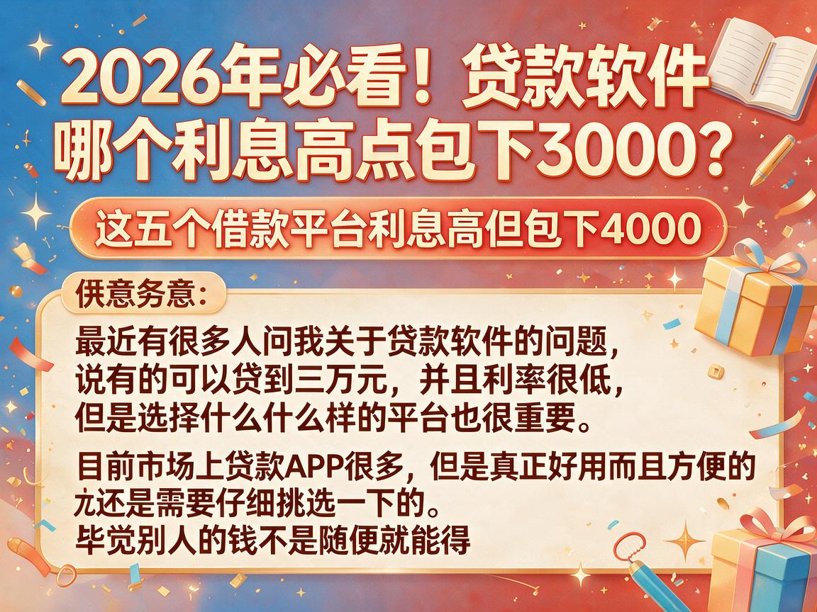 2026年必看！贷款软件哪个利息高点包下3000？这五个借款平台利息高但包下4000