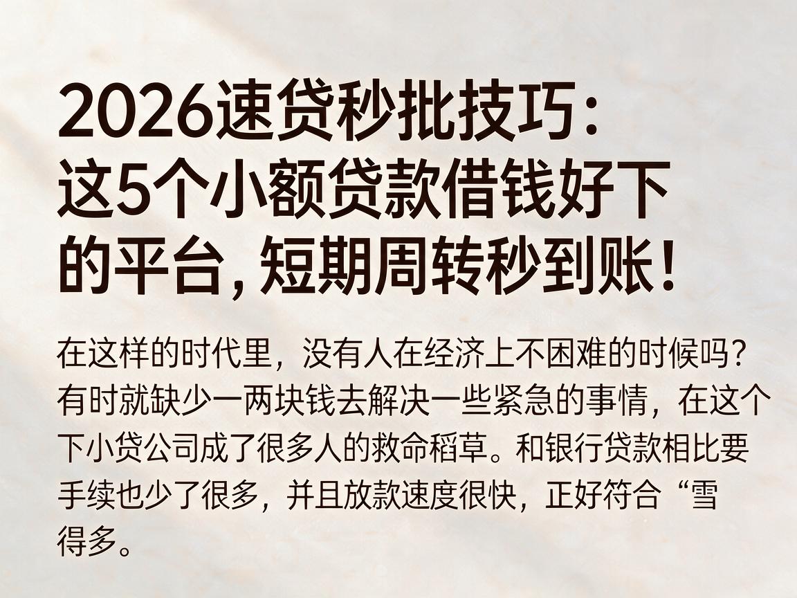 2026速贷秒批技巧:这5个小额贷款借钱好下的平台,短期周转秒到账!