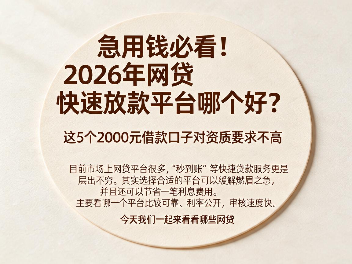 急用钱必看！2026年网贷快速放款平台哪个好？这5个2000元借款口子对资质要求不高