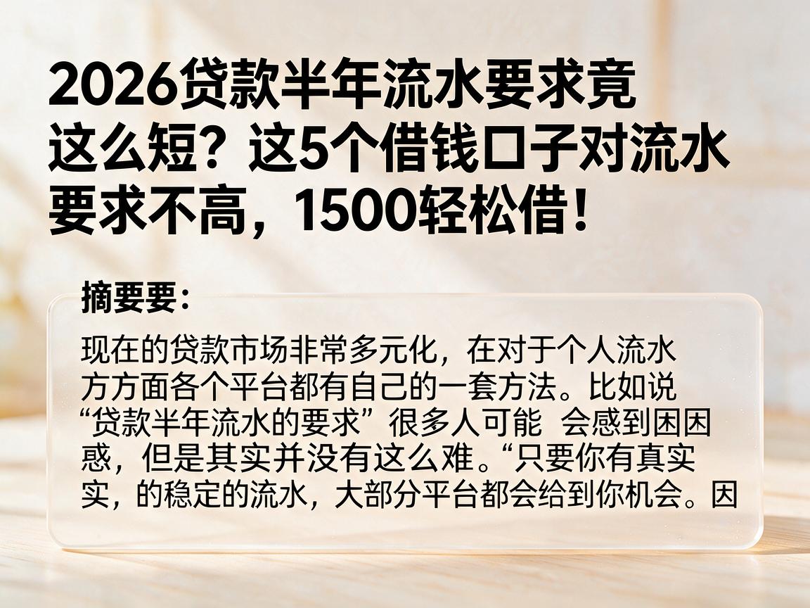 2026贷款半年流水要求竟这么短?这5个借钱口子对流水要求不高,1500轻松借!