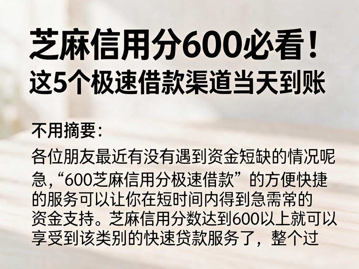 芝麻信用分600必看!这5个极速借款渠道当天到账