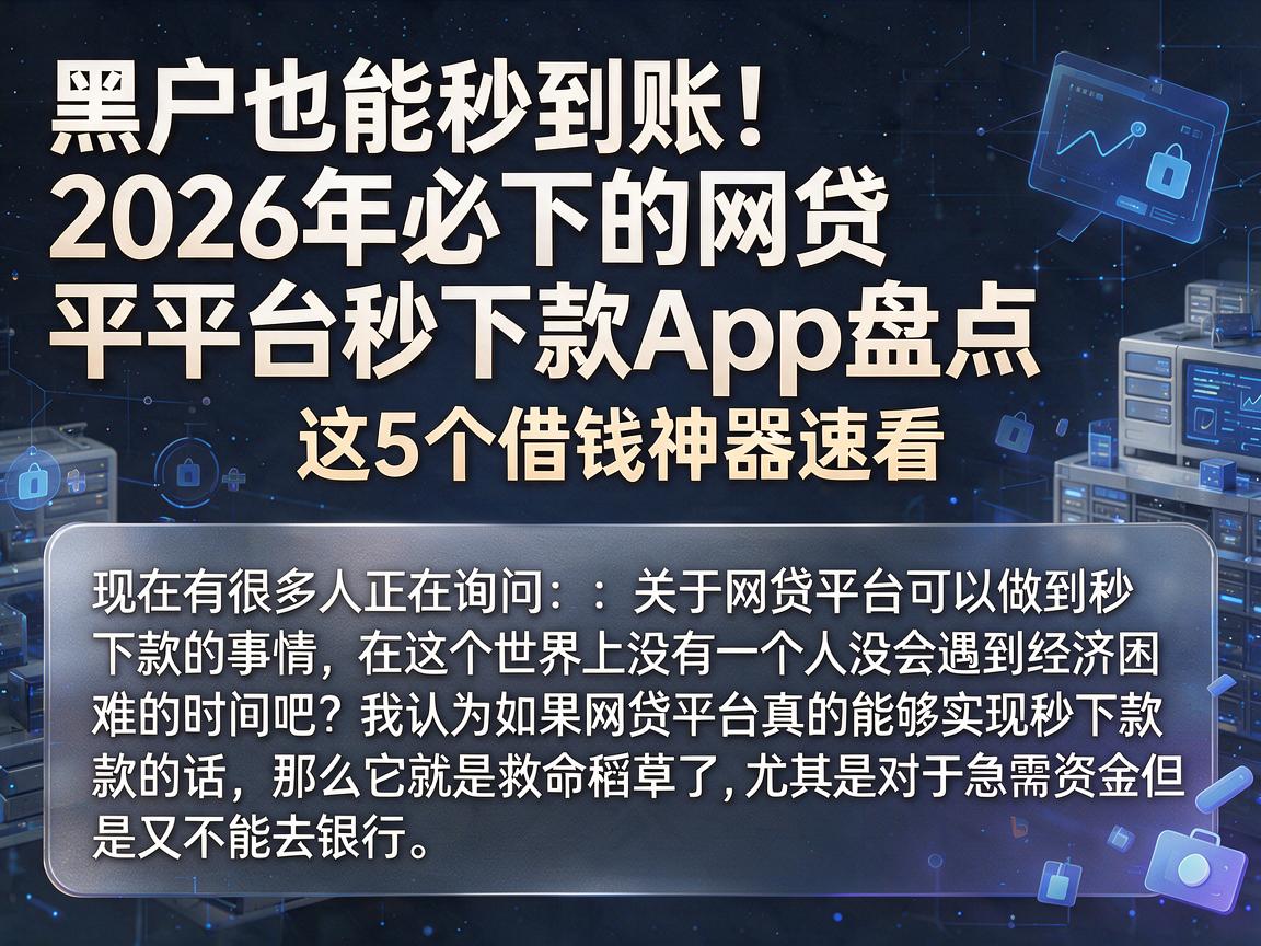 黑户也能秒到账！2026年必下的网贷平台秒下款App盘点，这5个借钱神器速看