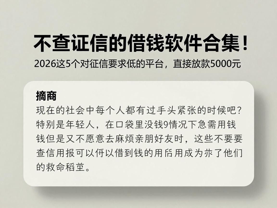 不查证信的借钱软件合集！2026这5个对征信要求低的平台，直接放款5000元