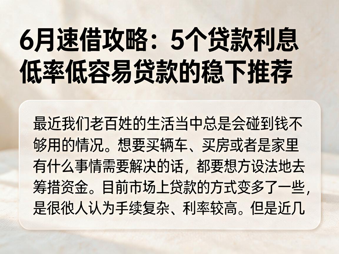 6月速借攻略：5个贷款利息低率低容易贷款的稳下推荐