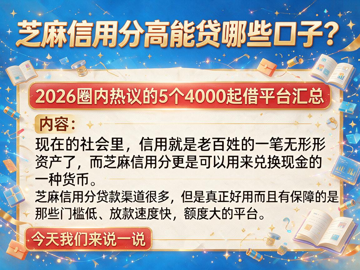 芝麻信用分高能贷哪些口子?2026圈内热议的5个4000起借平台汇总