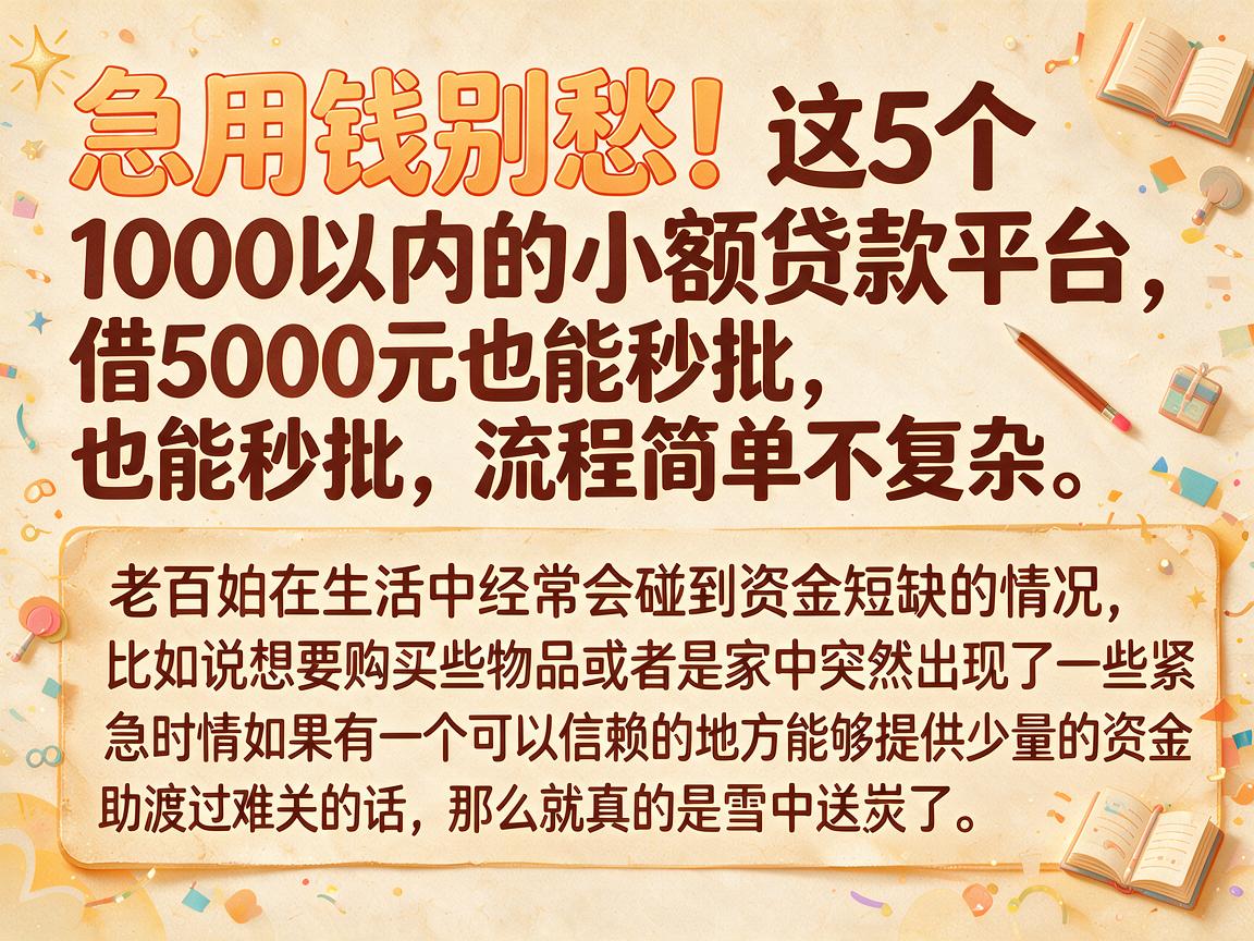 急用钱别愁！这5个1000以内的小额贷款平台，借5000元也能秒批，流程简单不复杂