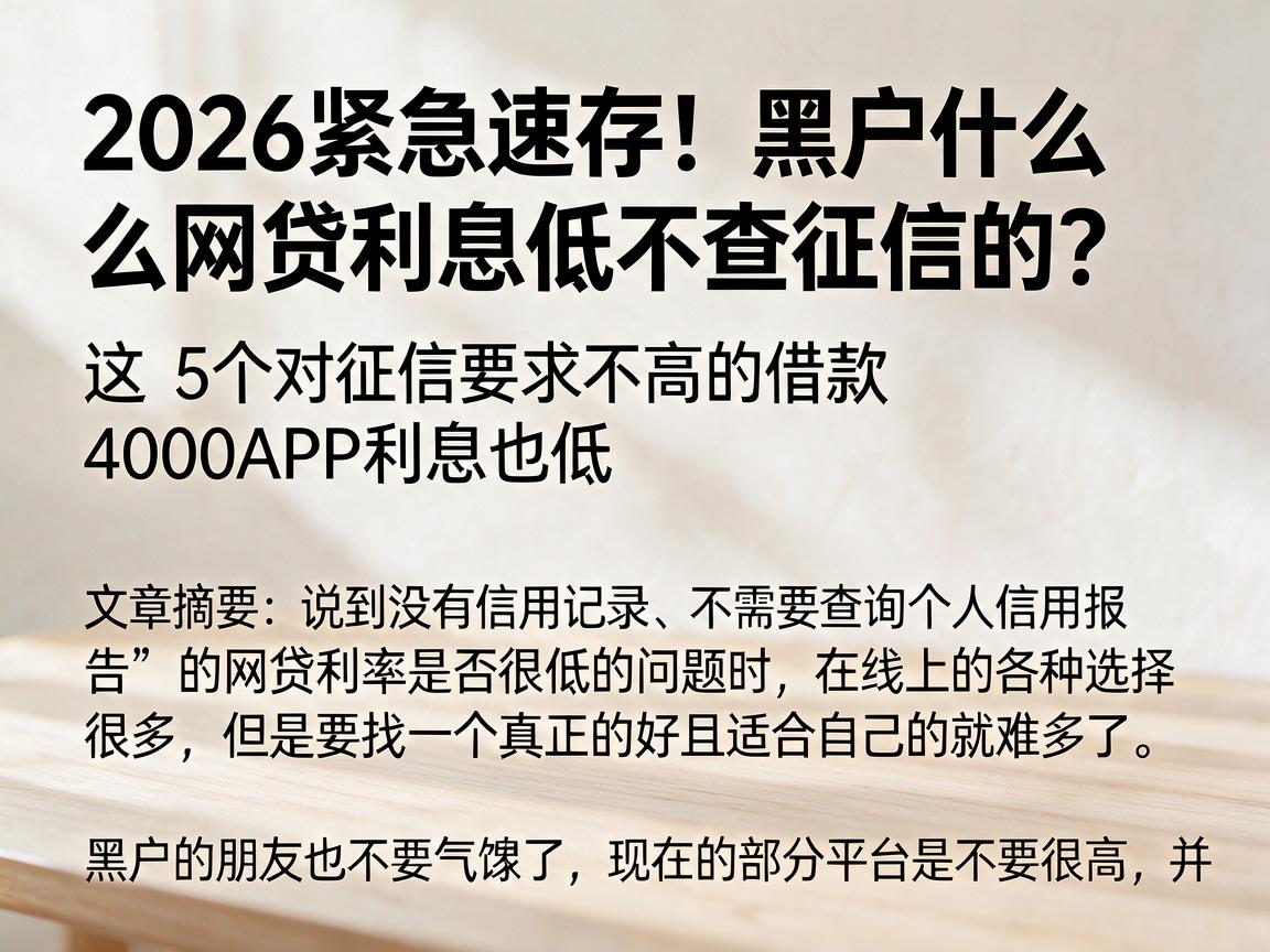 2026紧急速存！黑户什么网贷利息低不查征信的？这5个对征信要求不高的借款4000APP利息也低