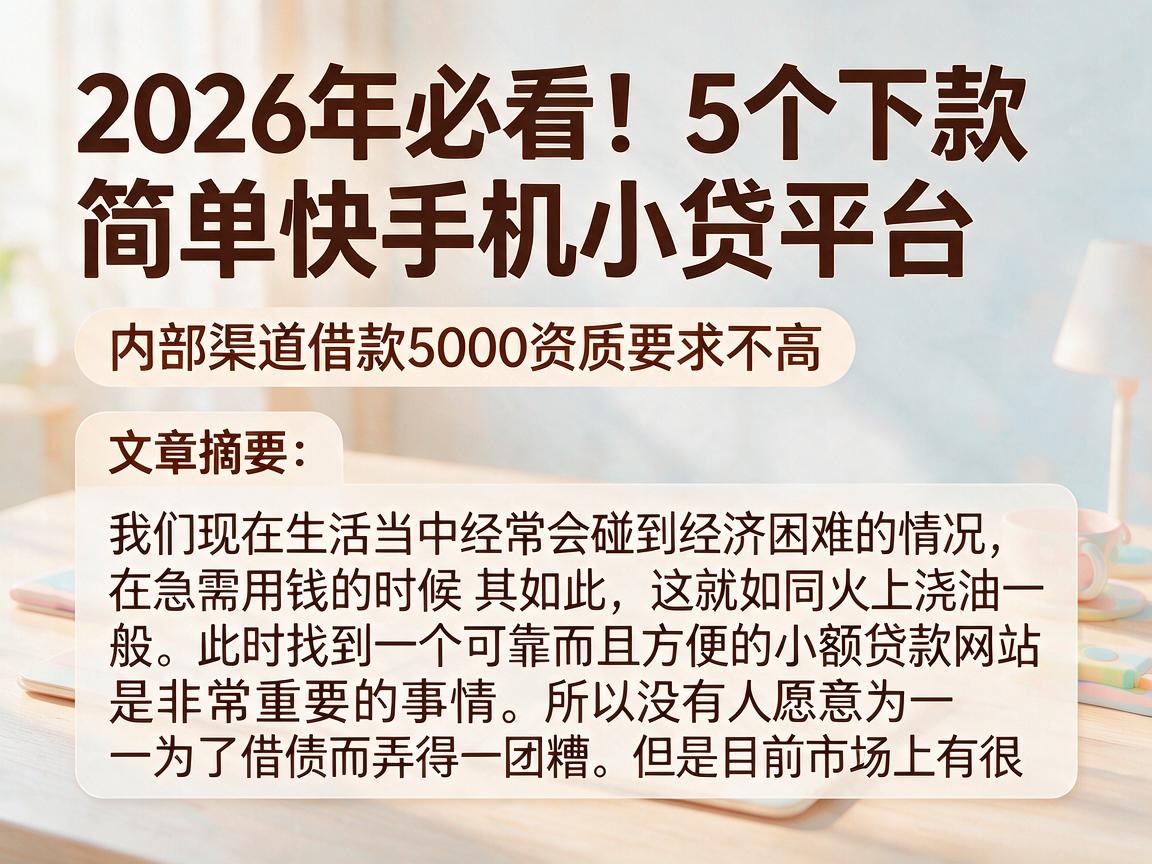 2026年必看！5个下款简单快的手机小贷平台，内部渠道借款5000资质要求不高